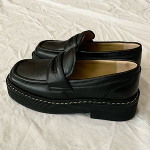 Black Leather Platform Loafers